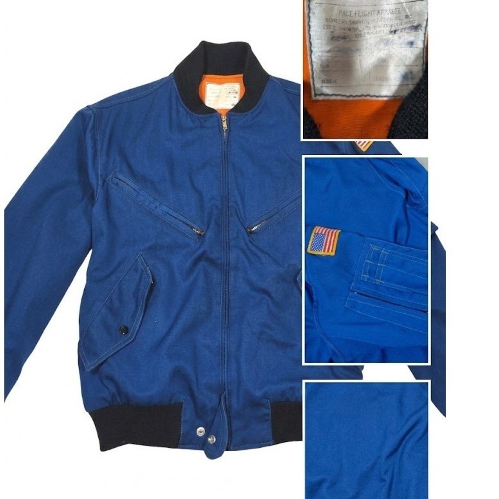 Vintage Pace Flight Apparel Bomber Jacket Mens L USA Made Blue Aviator Pilot 80s